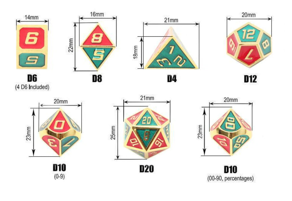 Metal Dice Set for RPG - 7 Dice with Bag