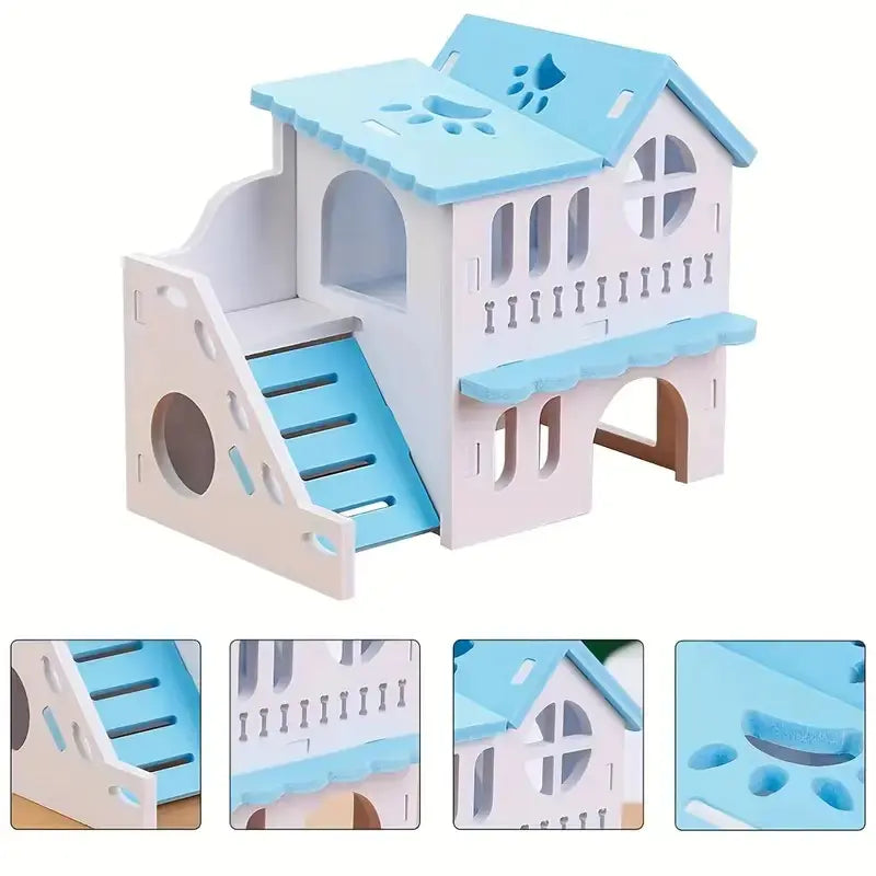 Large Double-Layer Wooden Villa Hamster Toy House
